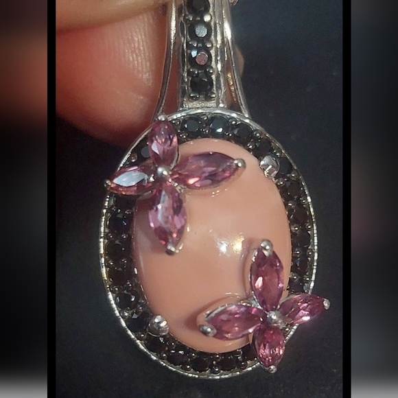 Pink opal and amethyst or rhodolite accent 925 pendant - Picture 4 of 12